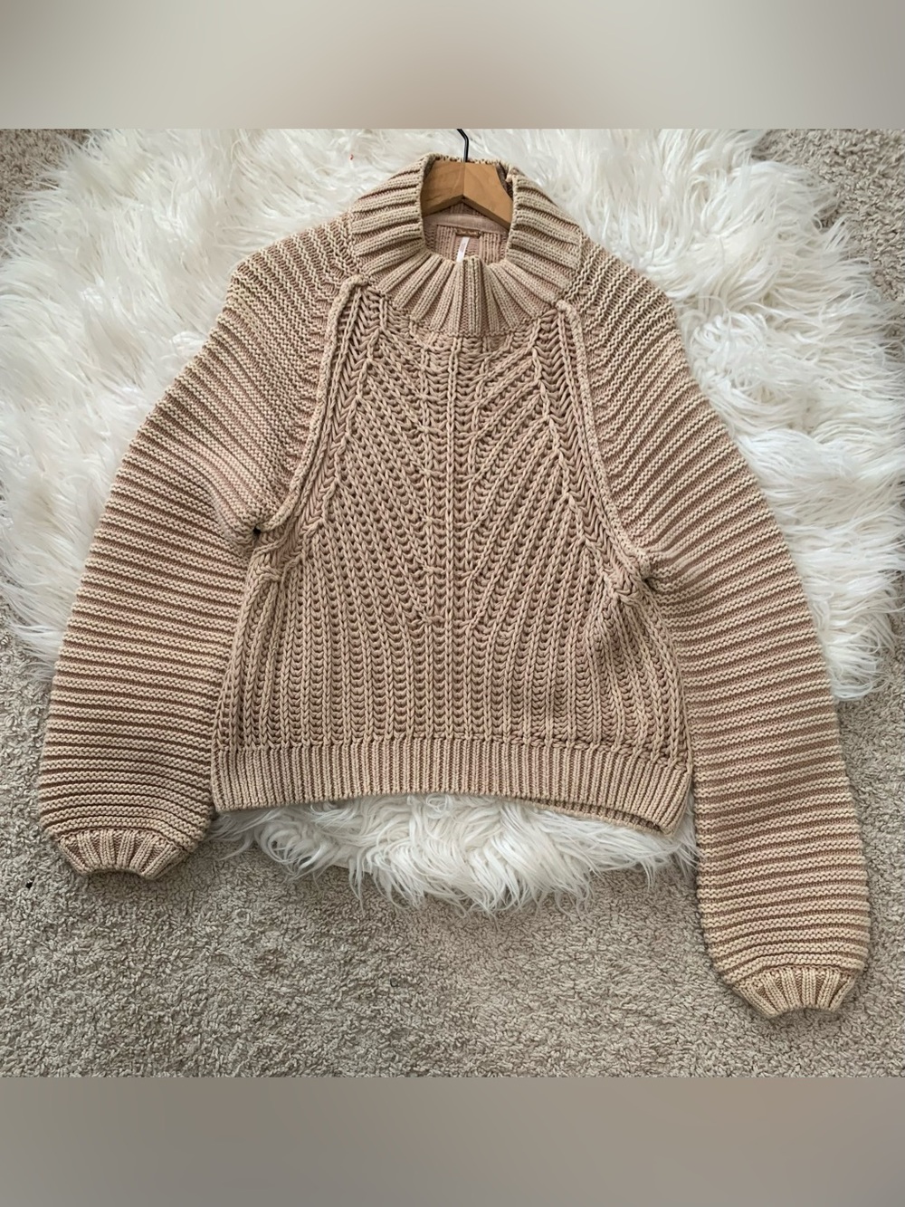 Free People Sweetheart Chunky Knit Sweater Sandcastle Tan Size Small